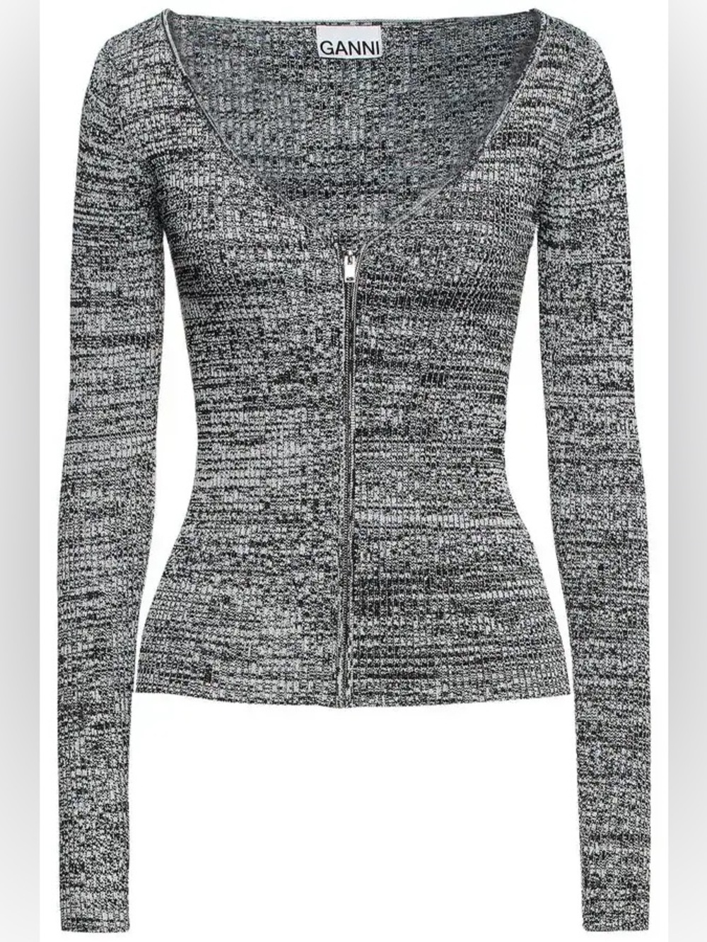 Ganni Melange Ribbed Knit Cardigan